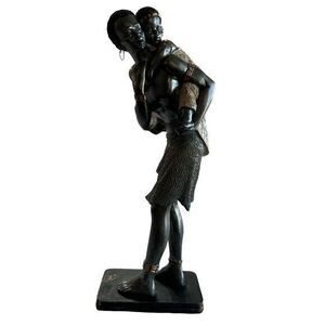 African Tribal‎ Figure Man Father and Child Statue 12 inch